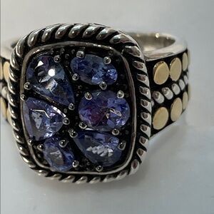 Effy Silver/18K Ring with Blue Tanzanite Accents Size 7.5.